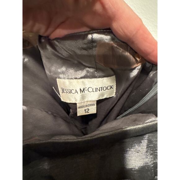 2000s Jessica McClintock Charcoal Strapless Cocktail Dress medium - Picture 11 of 12